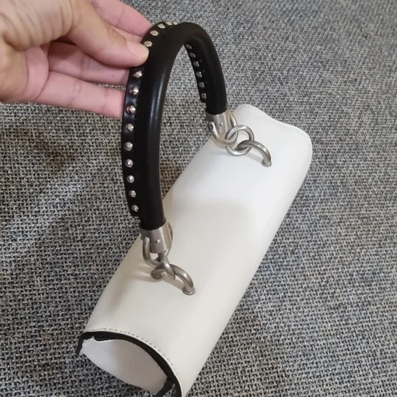 Sam Edelman Dinah Half Moon Handheld/Crossbody Small Bag White w/Silver Hardware - Picture 9 of 16